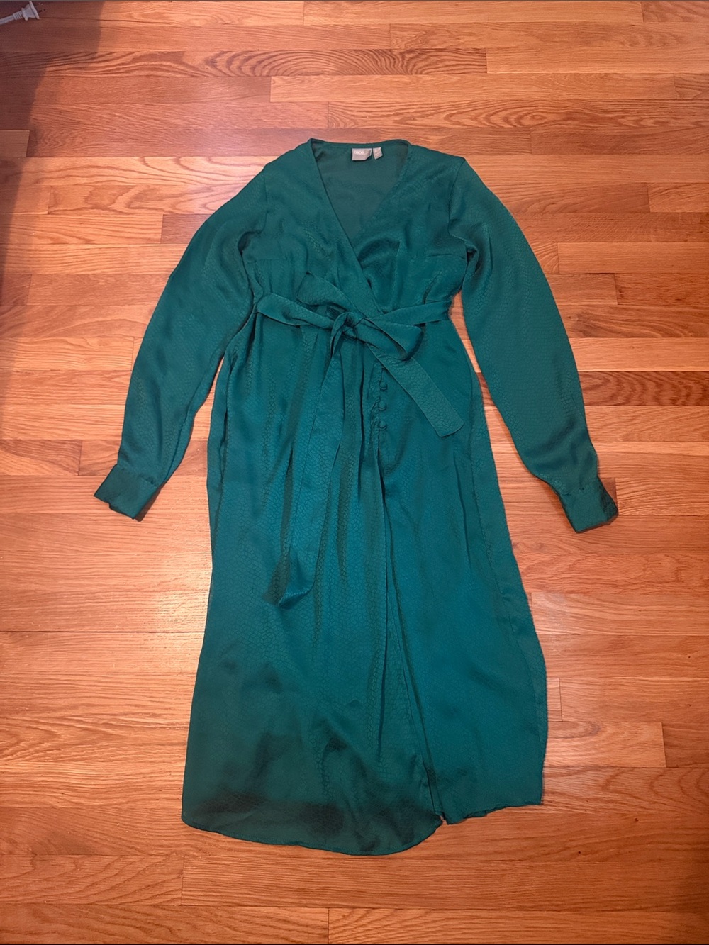 ASOS Emerald Green Long Sleeve Wrap Midi Dress with Tie Waist